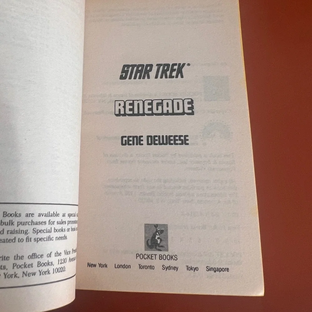 Star Trek Renegade Novel #55 Gene DeWeese 1991 Pocket Books‎ Paperback Sci-Fi